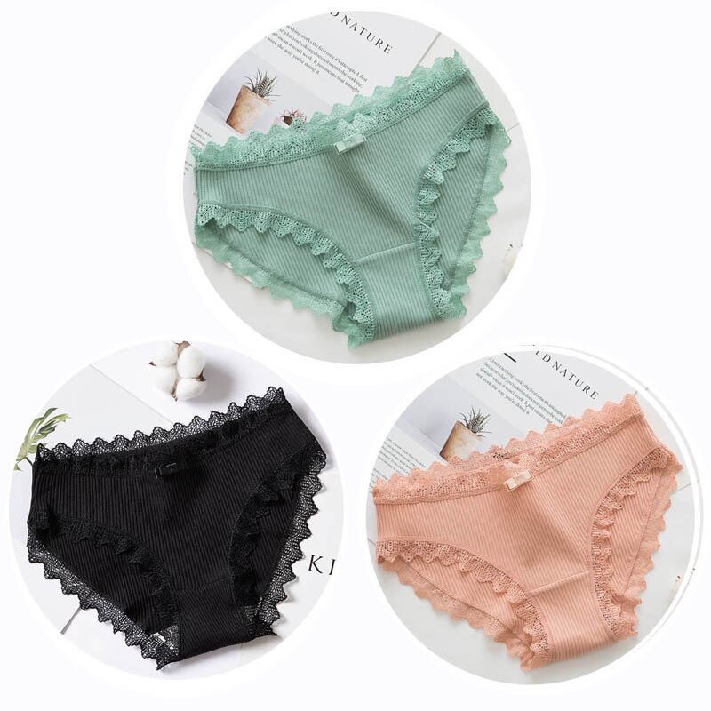 Women Fashion 3pcs Lace Panties Underwear Seamless Cute Bow Briefs Soft Comfort Lingerie Female Underpant