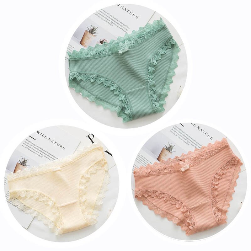 Women Fashion 3pcs Lace Panties Underwear Seamless Cute Bow Briefs Soft Comfort Lingerie Female Underpant