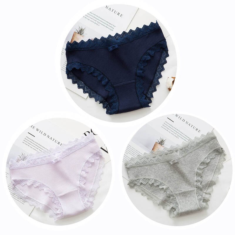 Women Fashion 3pcs Lace Panties Underwear Seamless Cute Bow Briefs Soft Comfort Lingerie Female Underpant