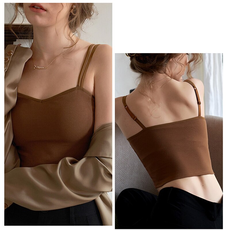 Women Fashion Female Push Up Bras Double Strap Crop Wirefree Brassiere Seamless Underwear With Built In Bra