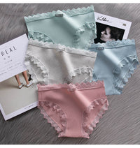 Women Fashion 3pcs Lace Panties Underwear Seamless Cute Bow Briefs Soft Comfort Lingerie Female Underpant