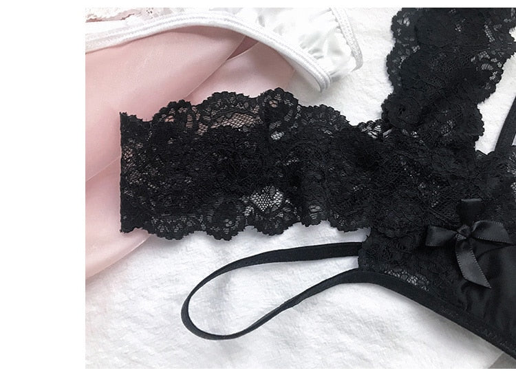 Women Fashion 2PCS/Set Lace Panties Low-waist Temptation Lingerie Femal Cross Strap G String Thong Hollow out Underwear