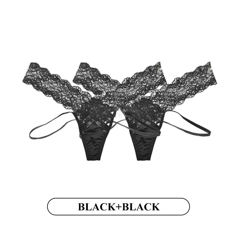 Women Fashion 2PCS/Set Lace Panties Low-waist Temptation Lingerie Femal Cross Strap G String Thong Hollow out Underwear