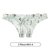 Women  Fashion 2Pcs/Lot Flowers Lingerie Temptation Low-waist Panties Thong No Trace Breathable Underwear G String Intimates