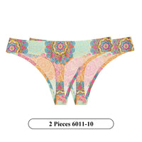Women  Fashion 2Pcs/Lot Flowers Lingerie Temptation Low-waist Panties Thong No Trace Breathable Underwear G String Intimates