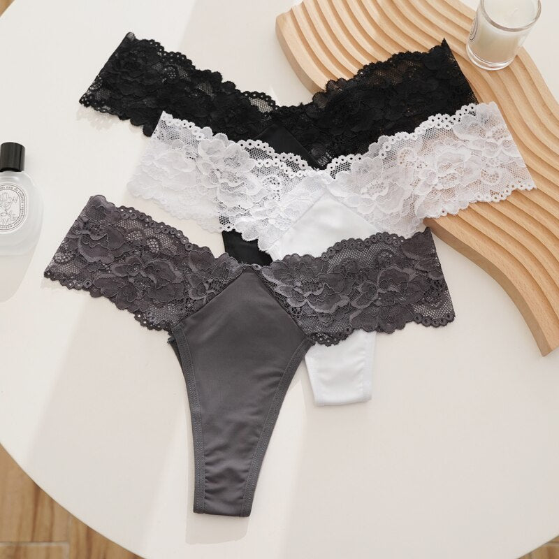 Women Fashion 2Pcs/Lot Lace Lingerie Temptation Low-waist Panties  Transparent G String Thong Seamless Underwear Intimates