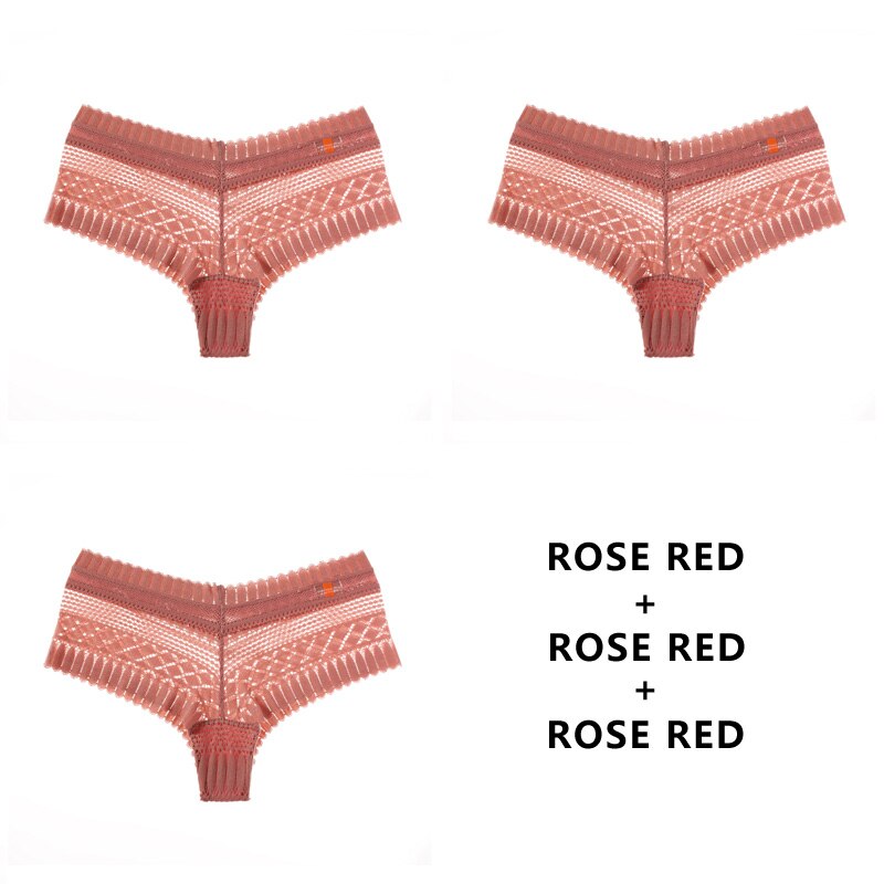 Women Fashion 3PCS/Set Panties Lace Low-waist Briefs Female Breathable Embroidery Underwear G String Underpant Lingerie