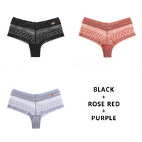 Women Fashion 3PCS/Set Panties Lace Low-waist Briefs Female Breathable Embroidery Underwear G String Underpant Lingerie