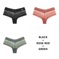 Women Fashion 3PCS/Set Panties Lace Low-waist Briefs Female Breathable Embroidery Underwear G String Underpant Lingerie