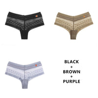 Women Fashion 3PCS/Set Panties Lace Low-waist Briefs Female Breathable Embroidery Underwear G String Underpant Lingerie