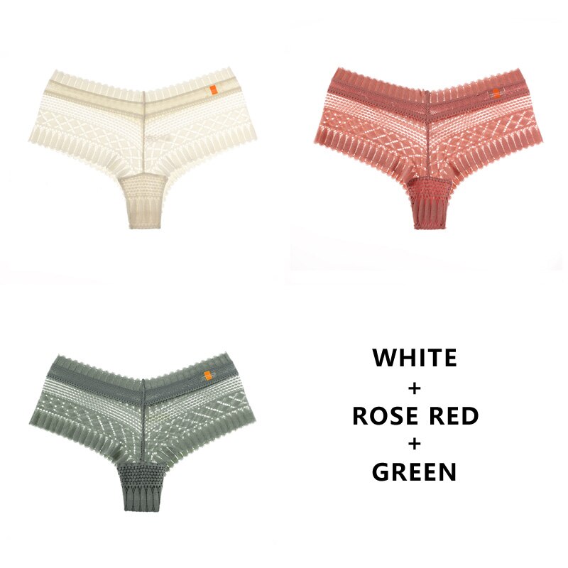 Women Fashion 3PCS/Set Panties Lace Low-waist Briefs Female Breathable Embroidery Underwear G String Underpant Lingerie