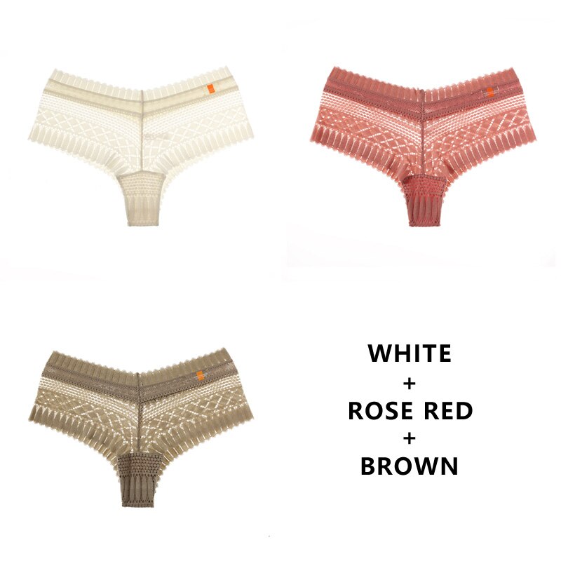 Women Fashion 3PCS/Set Panties Lace Low-waist Briefs Female Breathable Embroidery Underwear G String Underpant Lingerie