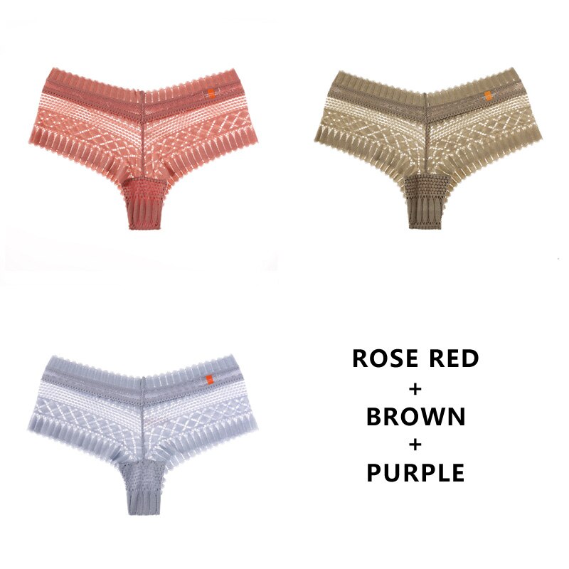 Women Fashion 3PCS/Set Panties Lace Low-waist Briefs Female Breathable Embroidery Underwear G String Underpant Lingerie