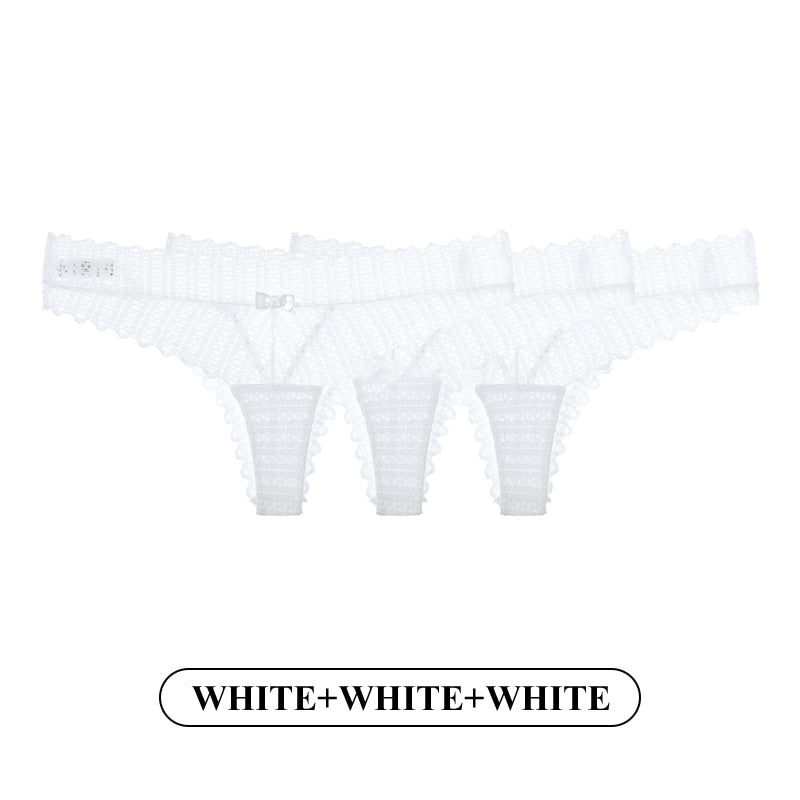 Women Fashion 3PCS/Set Lace Panties Low-waist G String Thong Underwear Female Hollow Out Transparent Temptation Lingerie