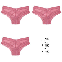 Women Fashion 3pcs/Lot Panties Lace Low-Waist Brief Female Underwear Lady Cross Strap Hollow Out Lingerie G String Underpant