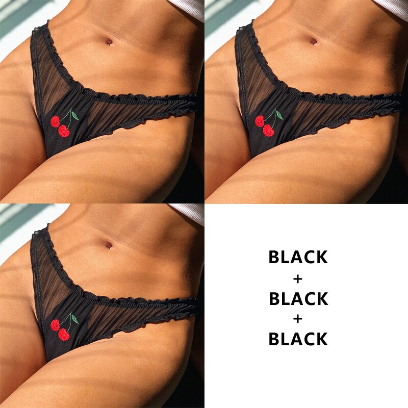 Women Fashion 3Pcs/Lot Lace Lingerie Temptation Low-waist Panties Fruit Ins Embroidery Transparent Briefs Seamless Underwear