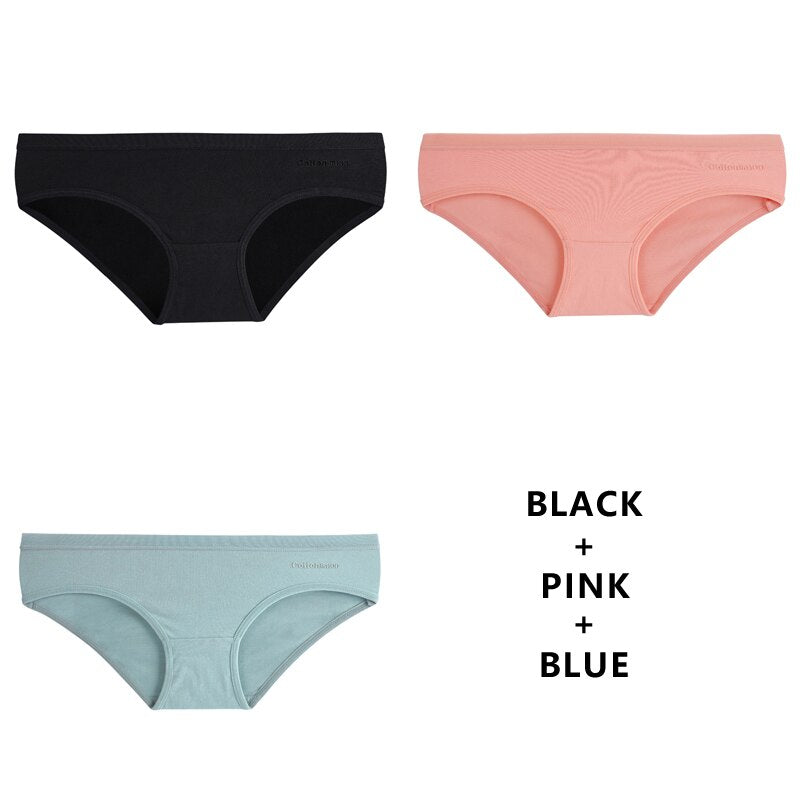 Women Fashion 3Pcs/Lot Panties Cotton Underwear Solid Briefs Girls Low-waist Lingerie G String Soft Breathable Intimates