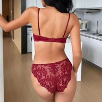 Women Fashion French Ultra Thin Lace Underwear Sets Push Up Brassiere Transparent Bra Lingerie Female Underwire Panties Set