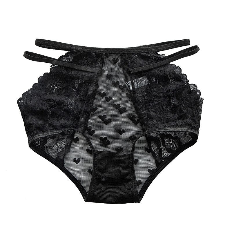 Women Fashion Hollow Out Lace Lingerie Seamless Panties Transparent Underwear Temptation Hight-Waist G String Love Briefs