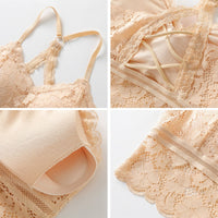 Women Fashion Hollow Out Bralette Solid Color Beauty Back Lace Underwear Female Add pad Wireless Bra Seamless Lingerie