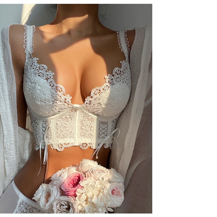Women Fashion French Classic Bra Embroidered Lace Underwear Ultra Thin Push Up Brassiere Lingerie Gather Underwire Bralette