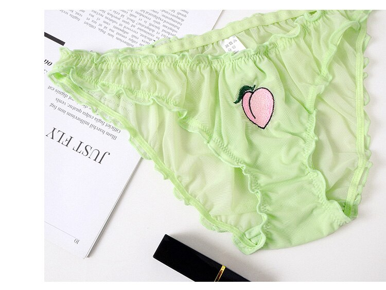 Women Fashion 2Pcs/Lot Lace Lingerie Temptation Low-waist Panties Fruit Ins Embroidery Transparent Briefs Seamless Underwear