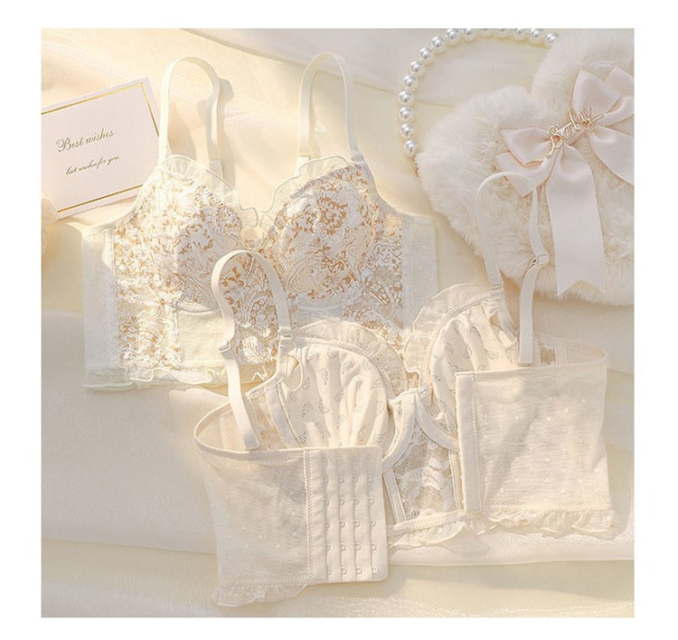 Women Fashion French Embroidery Lingerie Sets Lace Flower Underwear  Body Shaping Push Up Bra Romantic Bras and Panties Set